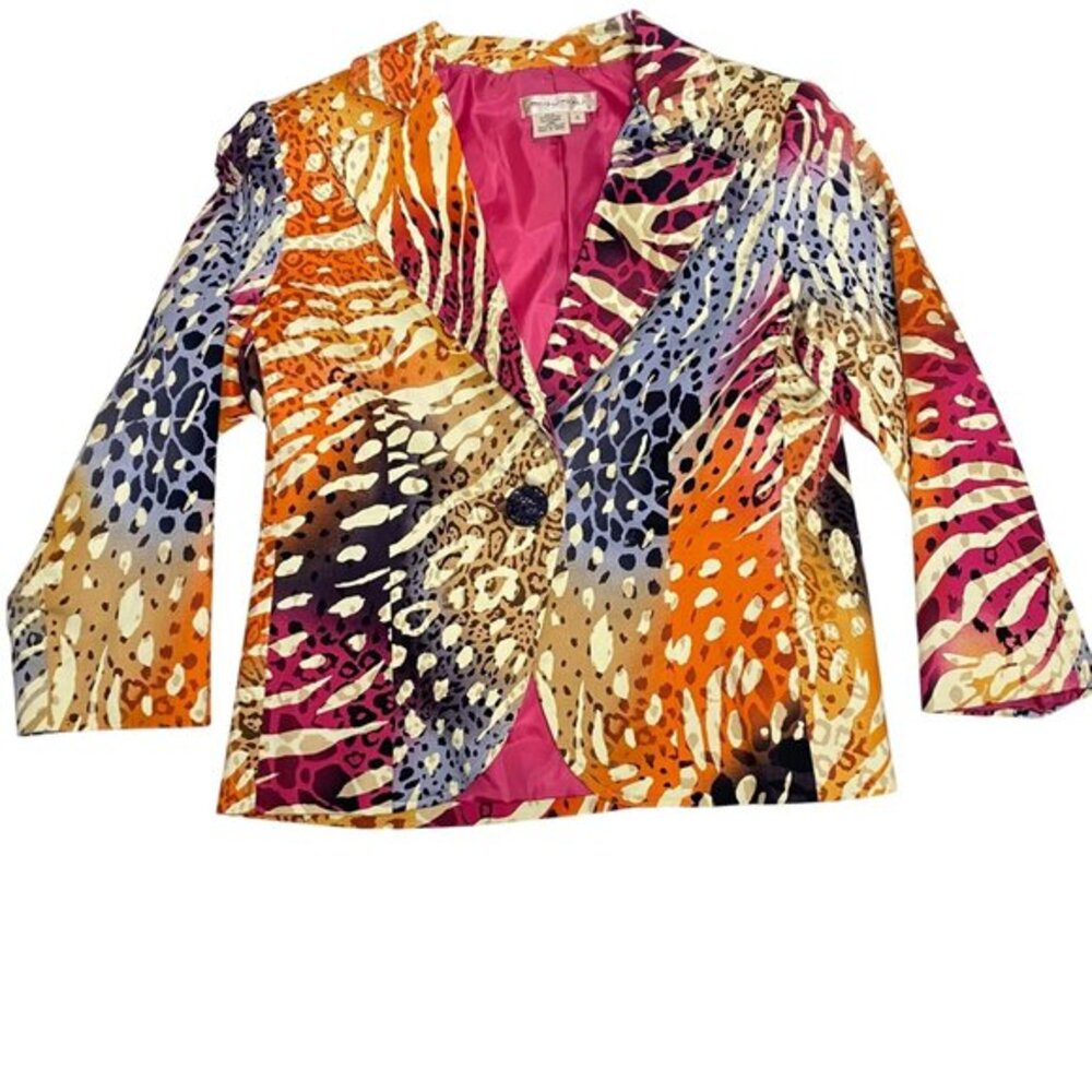 Transitions Womens Size 4 Animal Print Blazer‎ Jacket 3/4 Sleeve Polyester